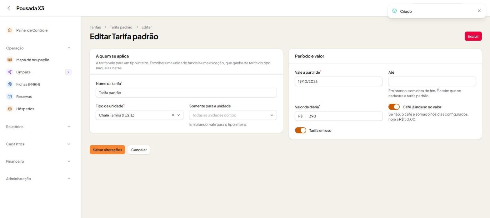 Tela do passo 14: Clique em Criar. A partir de agora, reservas desse tipo usam esse valor.