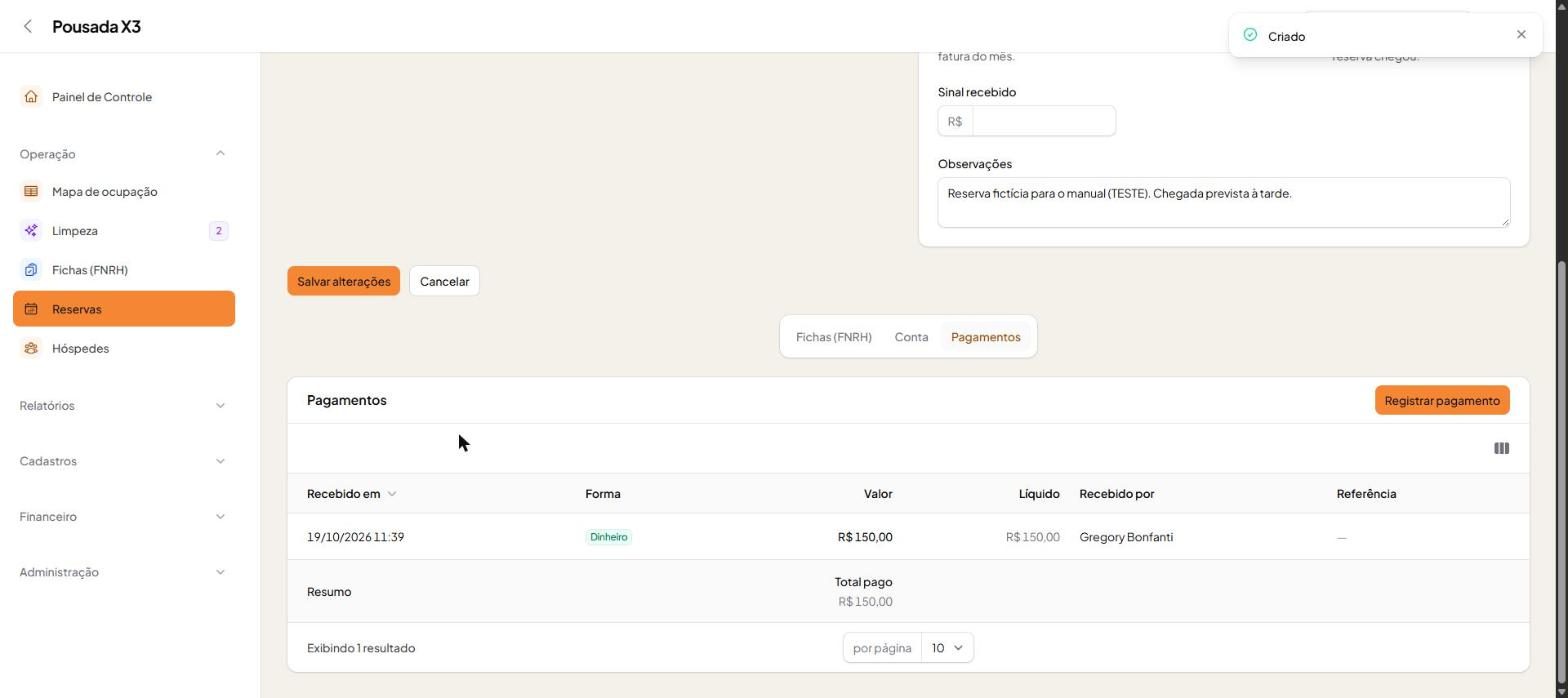 Tela do passo 4: O pagamento aparece na lista com o valor, o líquido e quem recebeu.
