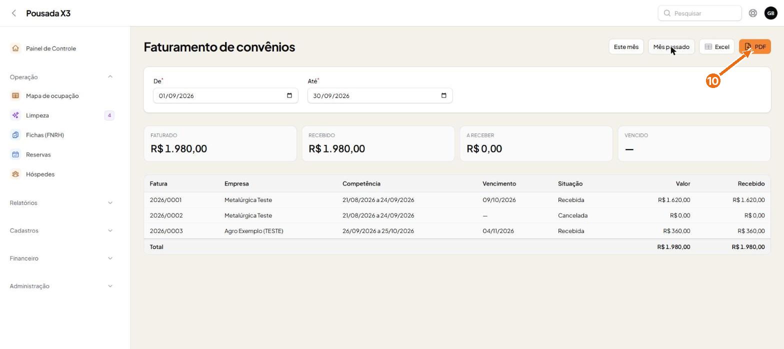Tela do passo 9: Os botões Este mês e Mês passado preenchem o período com um clique.